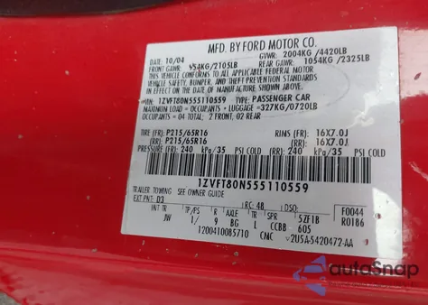 2005 Ford Mustang V6 Deluxe/V6 Premium from USA, damaged, VIN 1ZVFT80N555110559